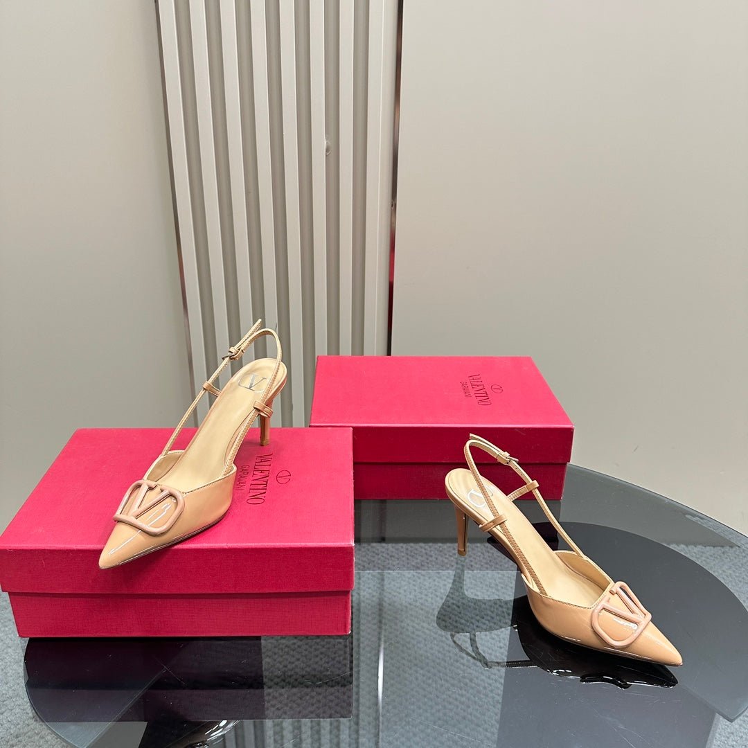 VLOGO SIGNATURE MACAROON TAN PATENT LEATHER SLINGBACK PUMP 80MM - Image 5