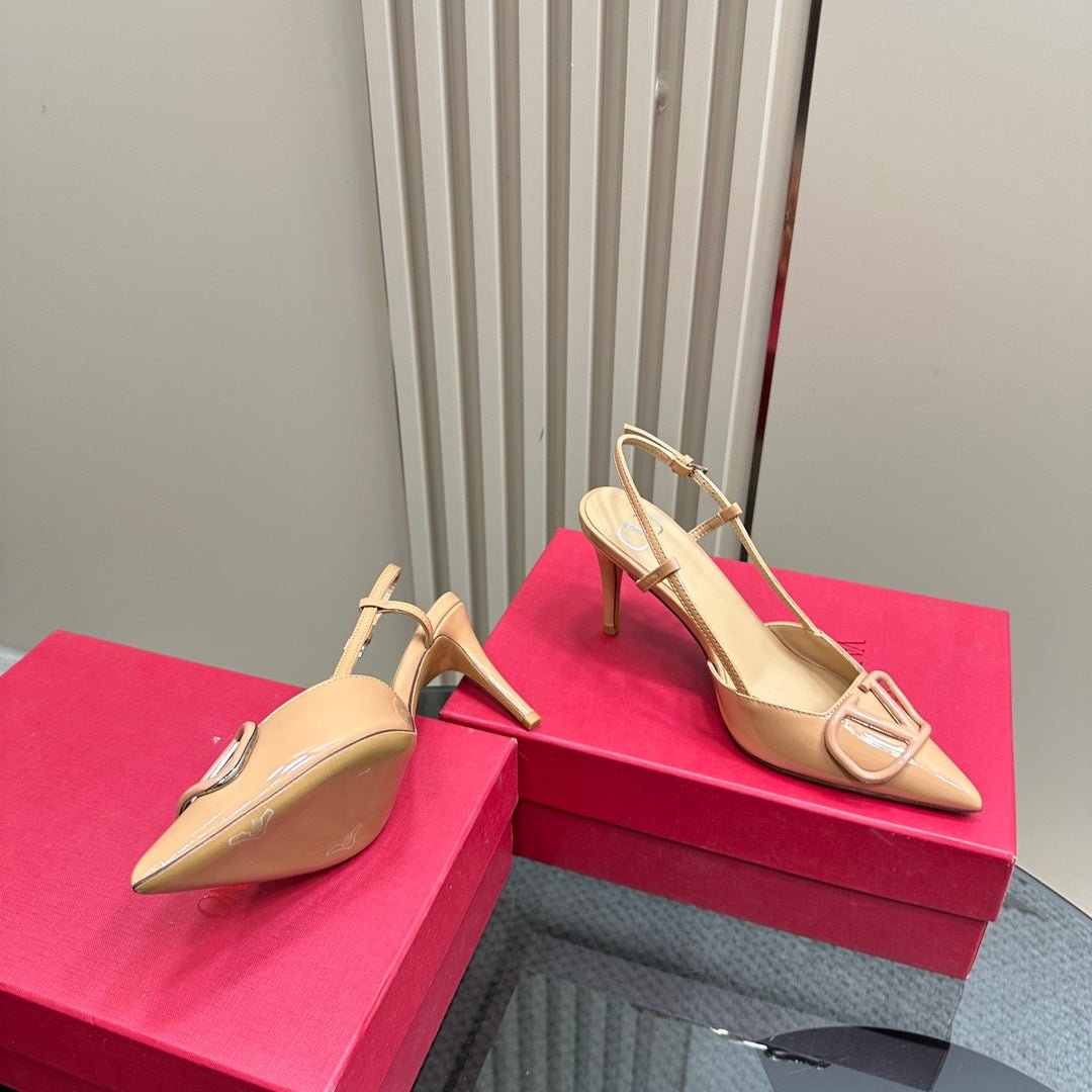 VLOGO SIGNATURE MACAROON TAN PATENT LEATHER SLINGBACK PUMP 80MM - Image 6