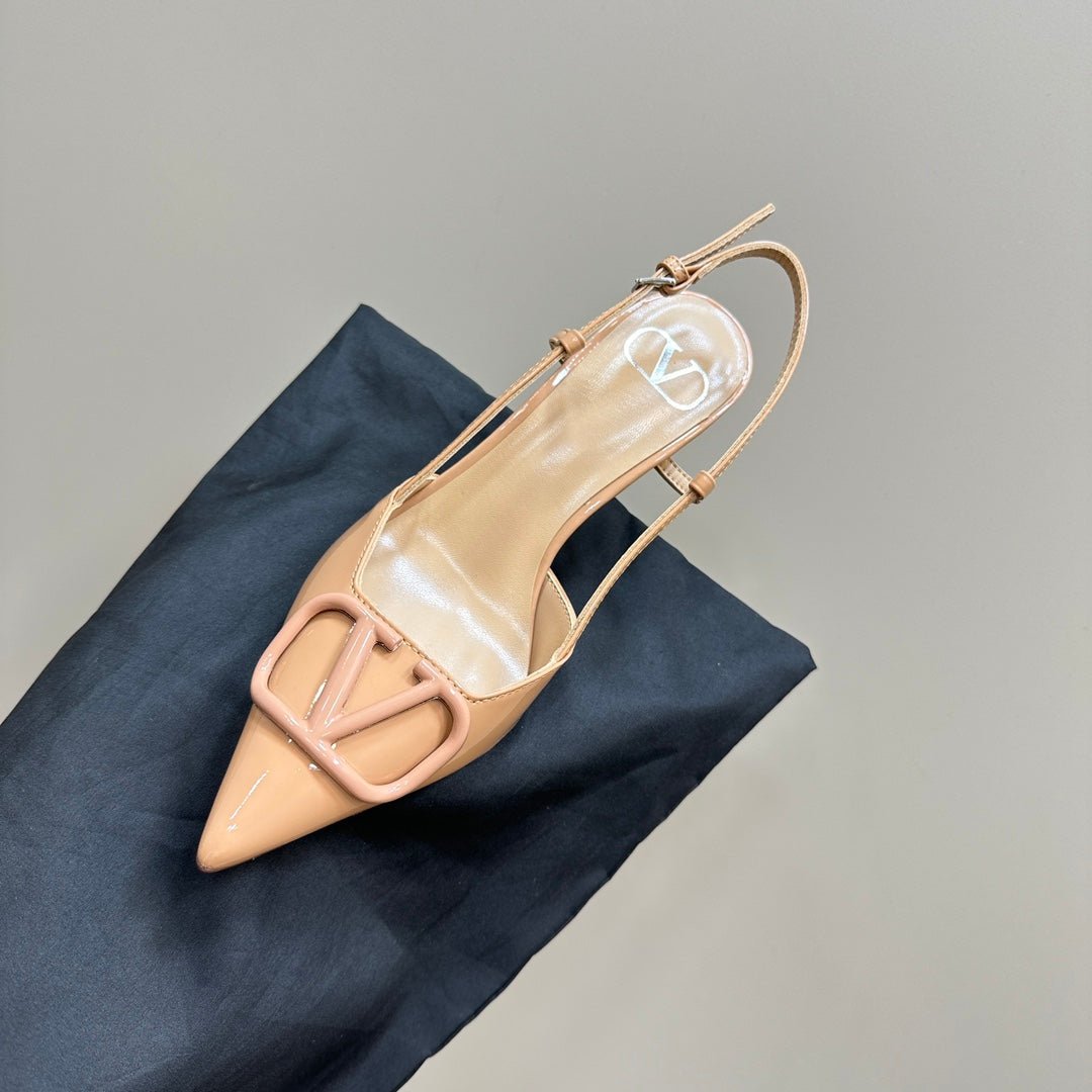 VLOGO SIGNATURE MACAROON TAN PATENT LEATHER SLINGBACK PUMP 80MM - Image 7