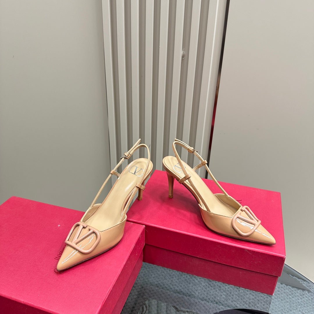 VLOGO SIGNATURE MACAROON TAN PATENT LEATHER SLINGBACK PUMP 80MM - Image 4