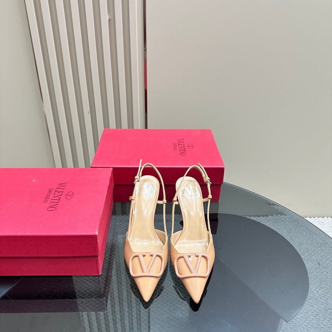 VLOGO SIGNATURE MACAROON TAN PATENT LEATHER SLINGBACK PUMP 80MM - Image 3