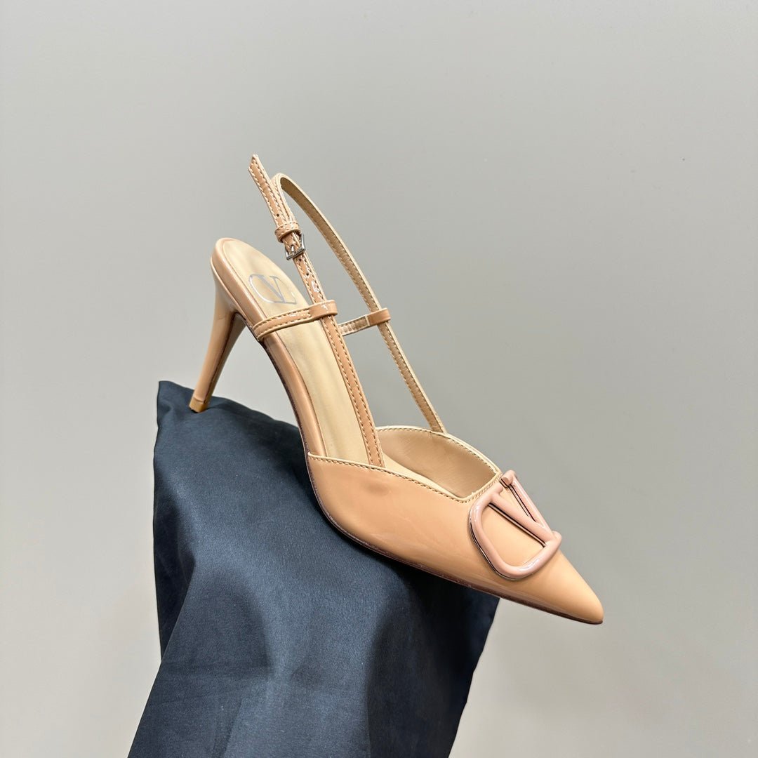 VLOGO SIGNATURE MACAROON TAN PATENT LEATHER SLINGBACK PUMP 80MM - Image 8
