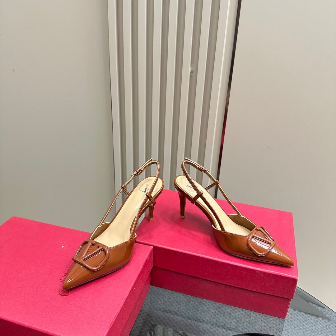 VLOGO SIGNATURE GINGER ORANGE PATENT LEATHER SLINGBACK PUMP 80MM - Image 3