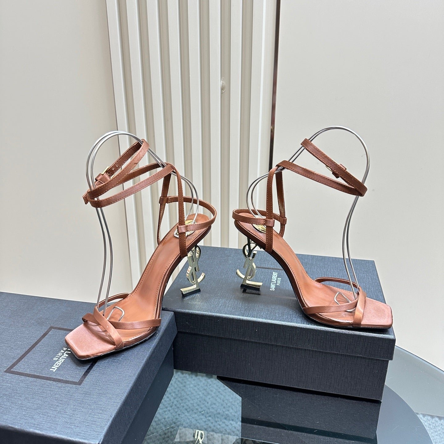OPYUM HIGH SANDALS IN BROWN SILK - Image 2