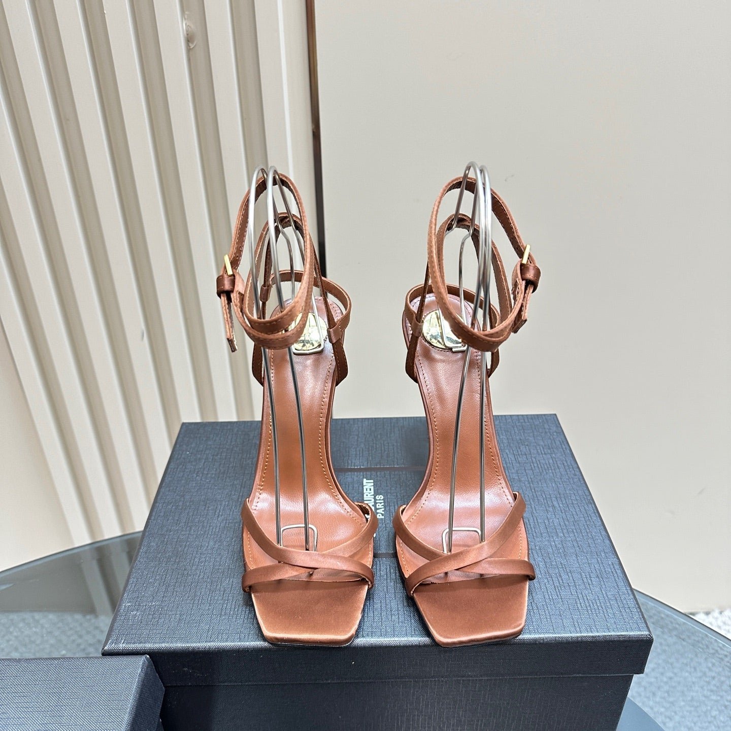 OPYUM HIGH SANDALS IN BROWN SILK - Image 3