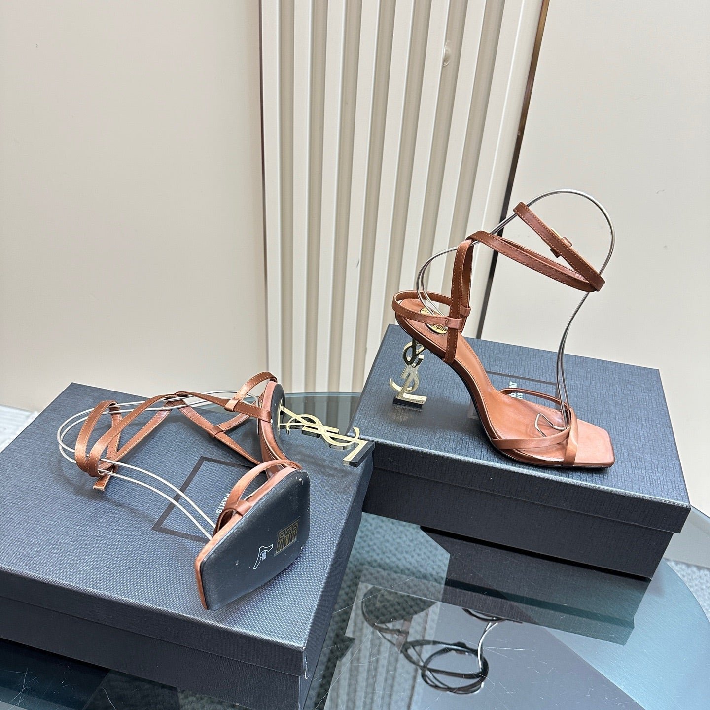 OPYUM HIGH SANDALS IN BROWN SILK - Image 4