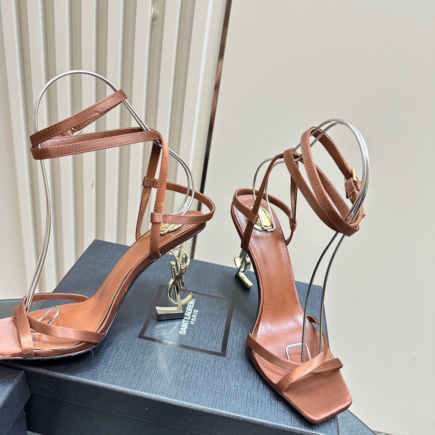 OPYUM HIGH SANDALS IN BROWN SILK - Image 5