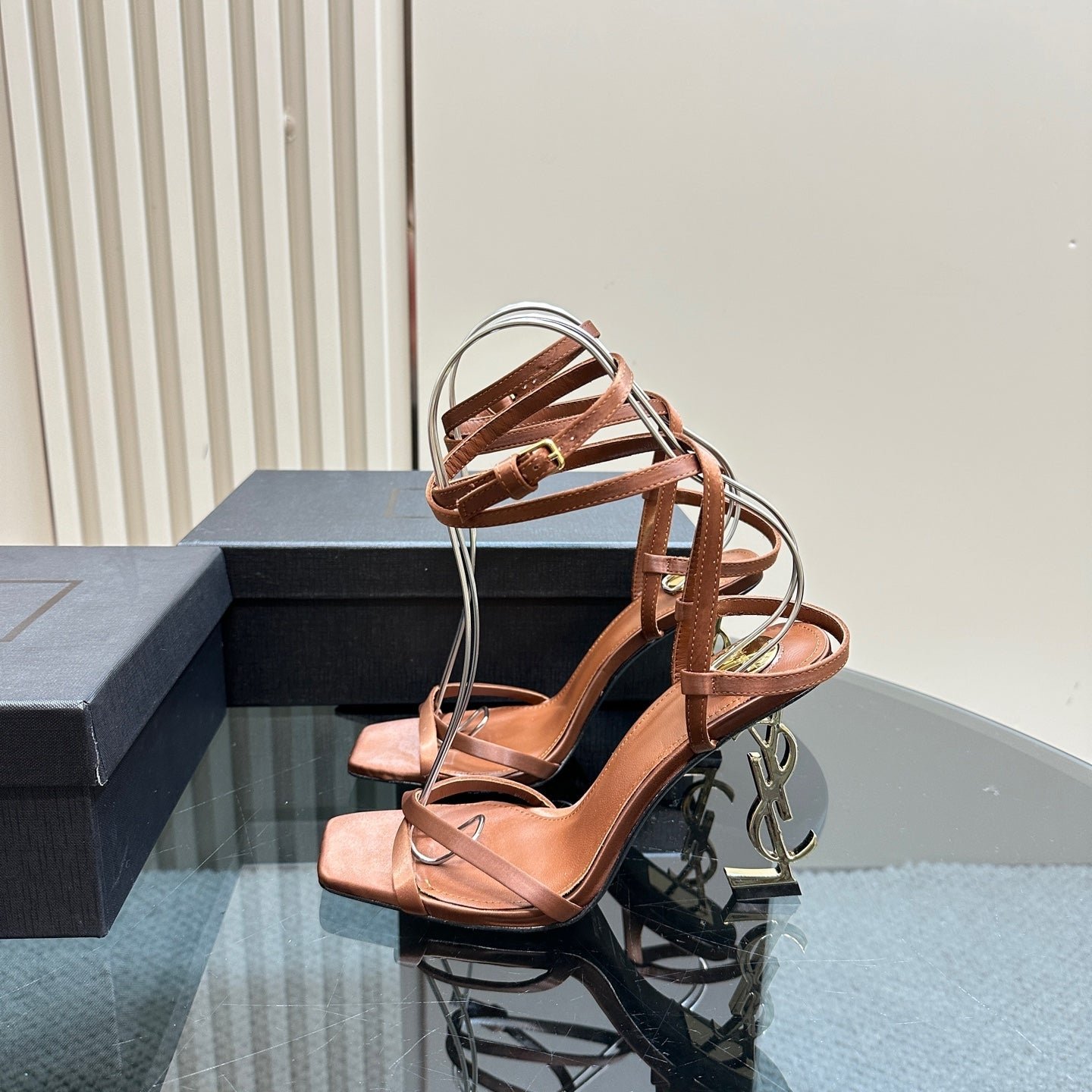OPYUM HIGH SANDALS IN BROWN SILK - Image 7