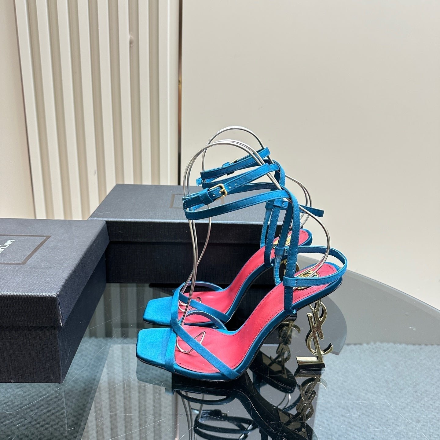OPYUM HIGH SANDALS IN DUCK BLUEE SILK - Image 4