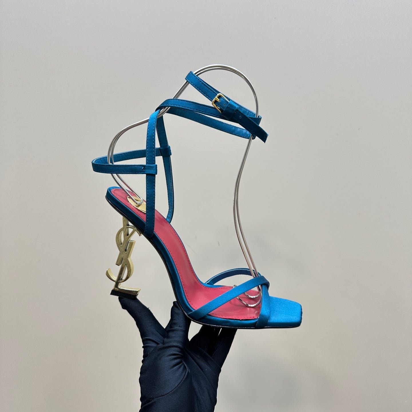 OPYUM HIGH SANDALS IN DUCK BLUEE SILK - Image 5