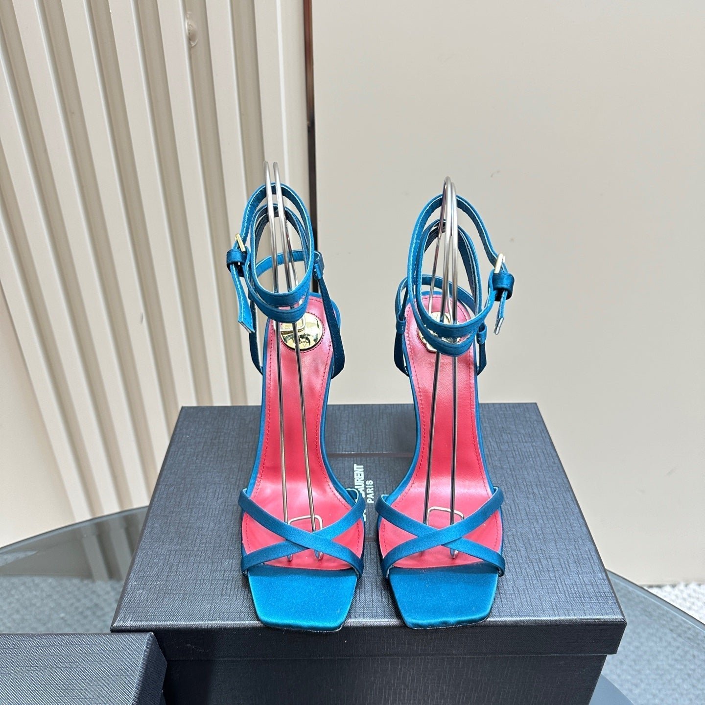 OPYUM HIGH SANDALS IN DUCK BLUEE SILK - Image 6