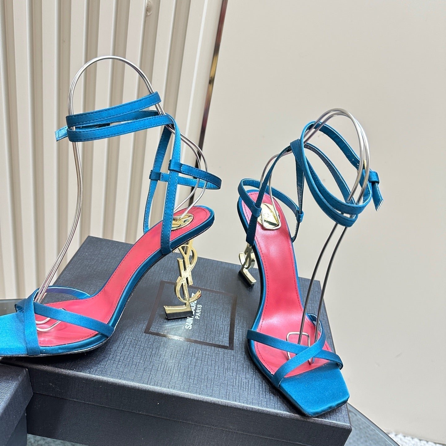 OPYUM HIGH SANDALS IN DUCK BLUEE SILK - Image 7