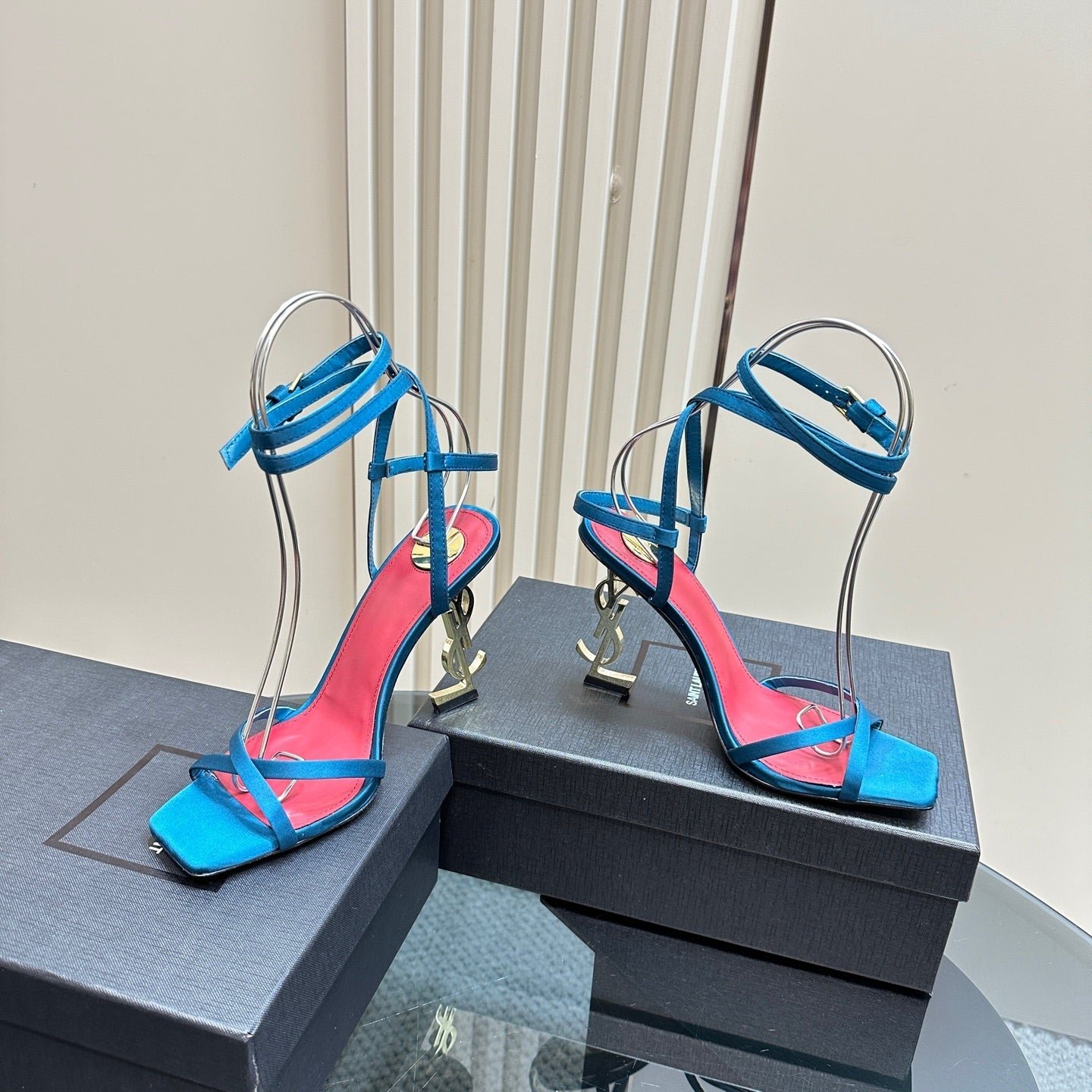 OPYUM HIGH SANDALS IN DUCK BLUEE SILK - Image 2
