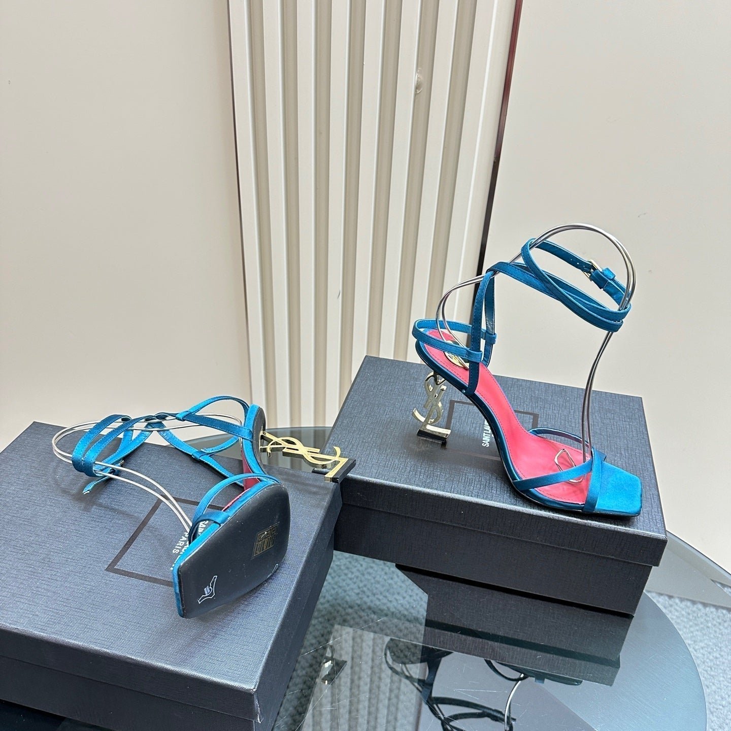 OPYUM HIGH SANDALS IN DUCK BLUEE SILK - Image 9