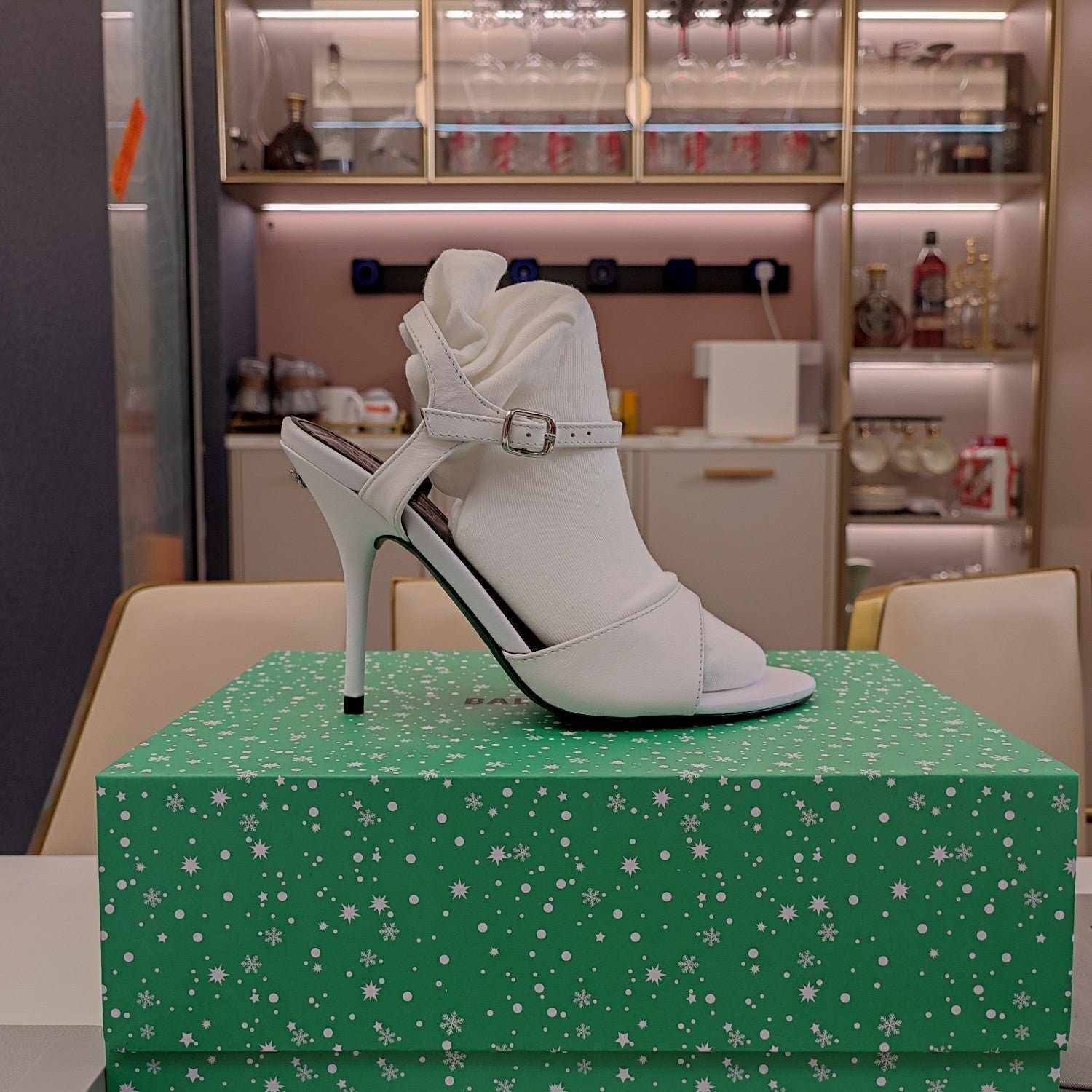 OPEN TOE STRAPPY HIGH HEEL IN WHITE CALFSKIN - Image 3