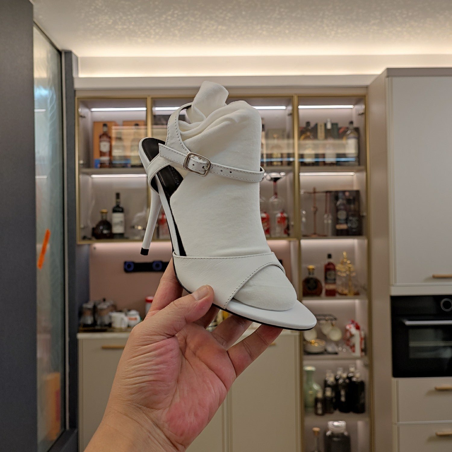 OPEN TOE STRAPPY HIGH HEEL IN WHITE CALFSKIN - Image 5