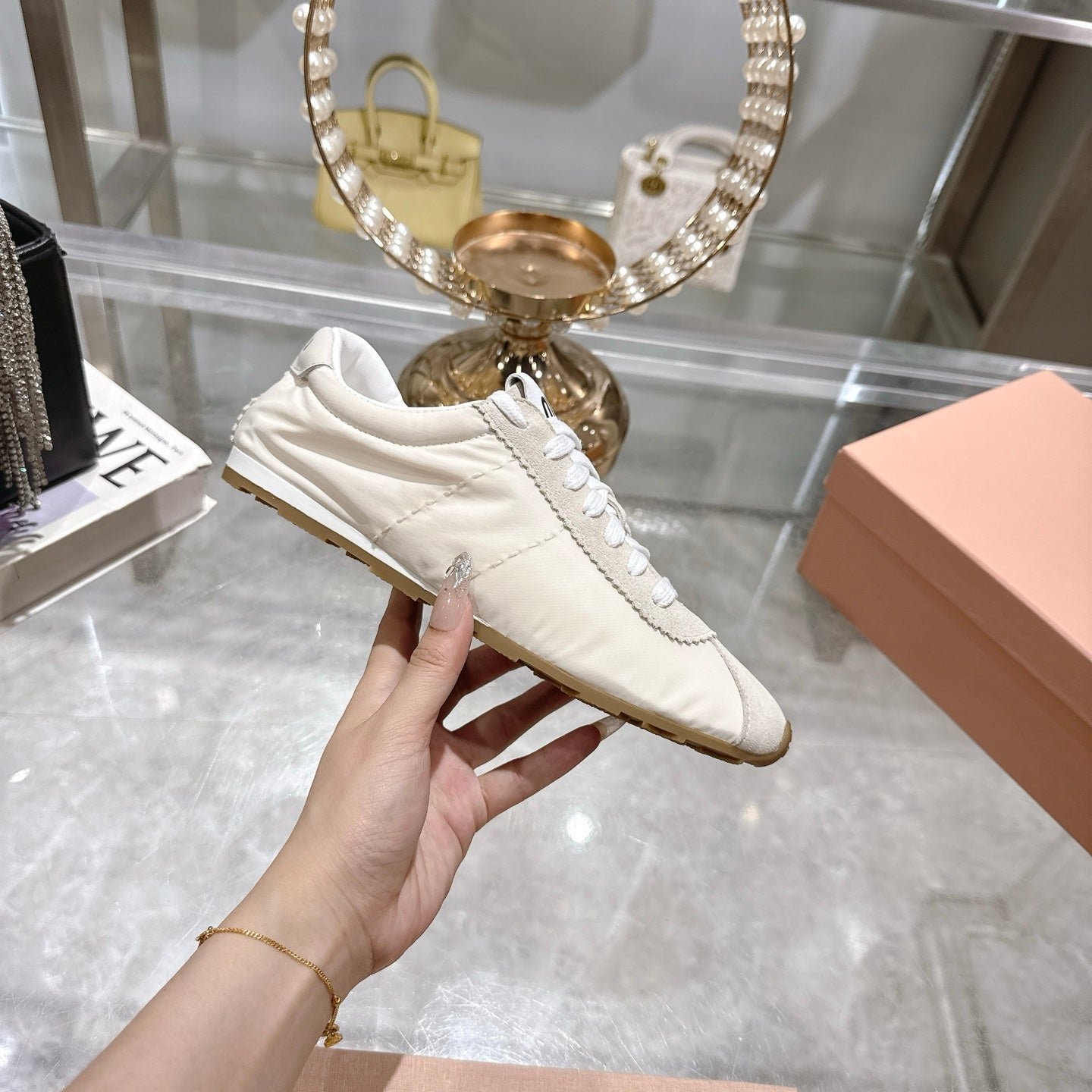 PLUME NAPPA SNEAKERS IN OFF WHITE SUEDE AND CANVAS - Image 2