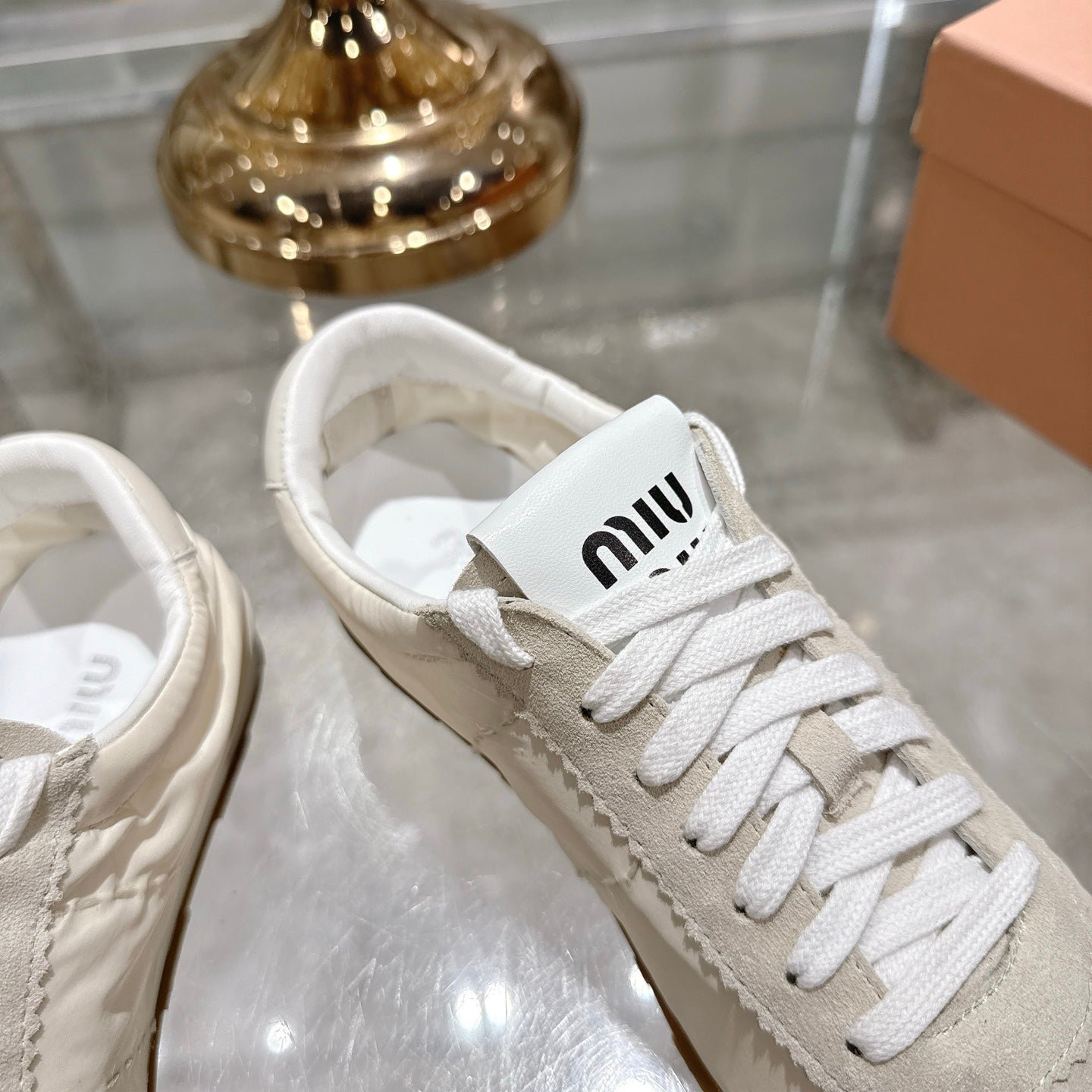 PLUME NAPPA SNEAKERS IN OFF WHITE SUEDE AND CANVAS - Image 3
