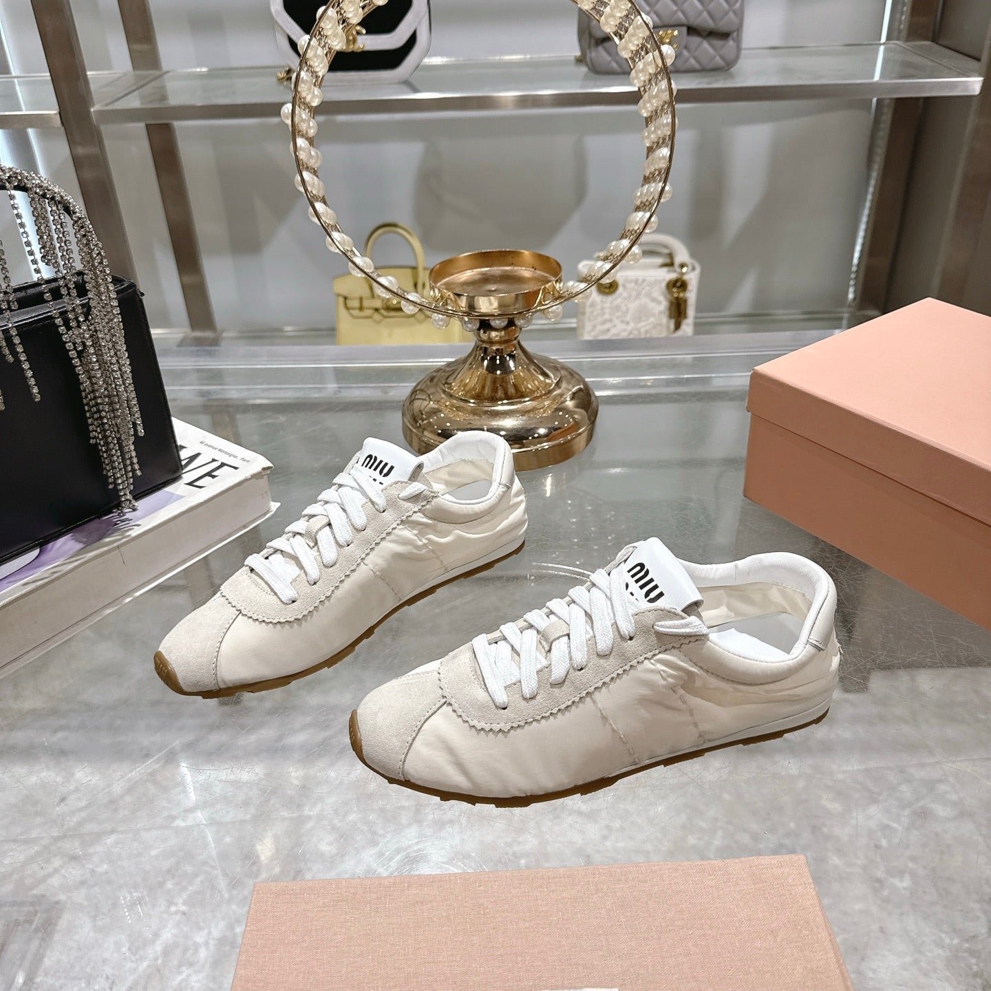 PLUME NAPPA SNEAKERS IN OFF WHITE SUEDE AND CANVAS - Image 4