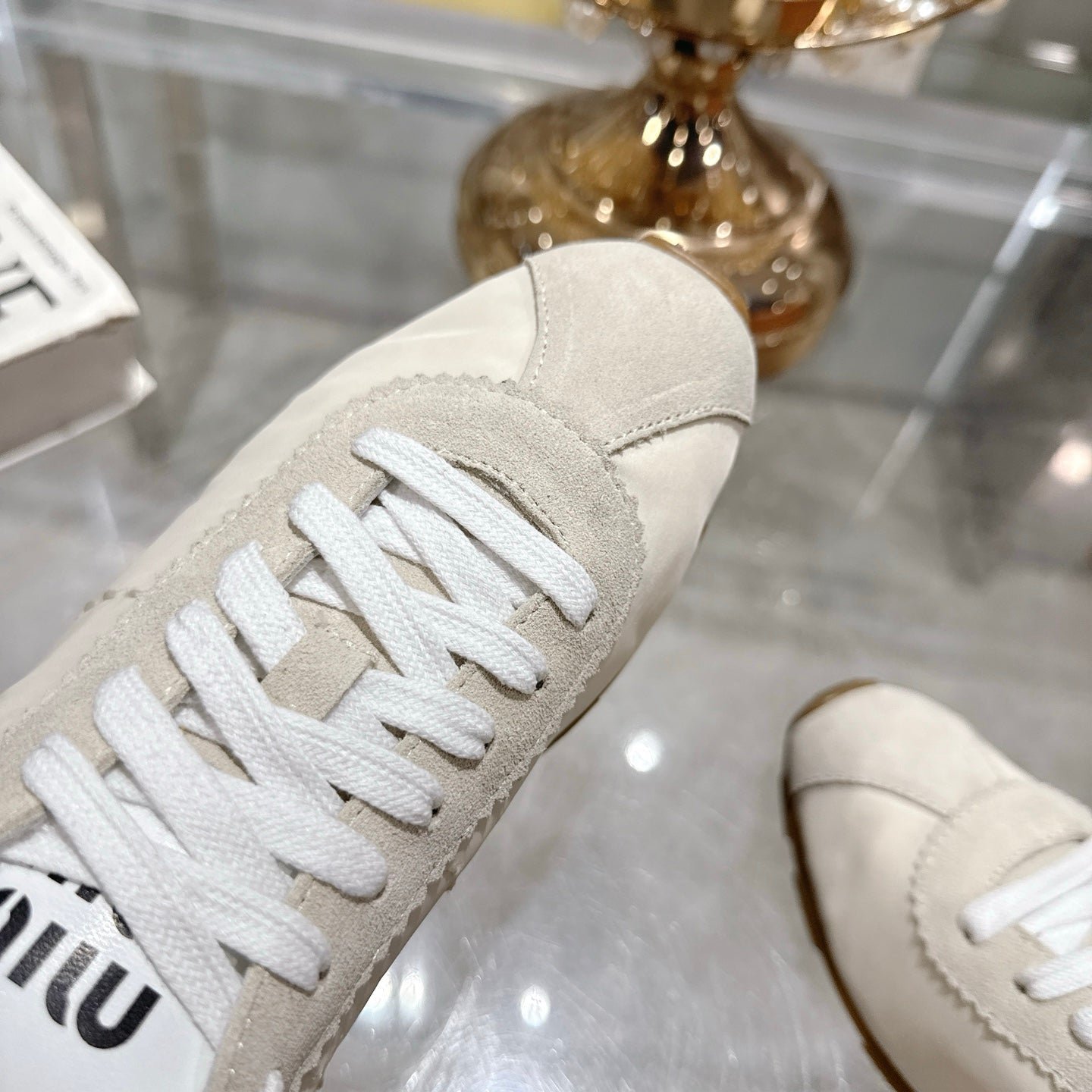PLUME NAPPA SNEAKERS IN OFF WHITE SUEDE AND CANVAS - Image 6
