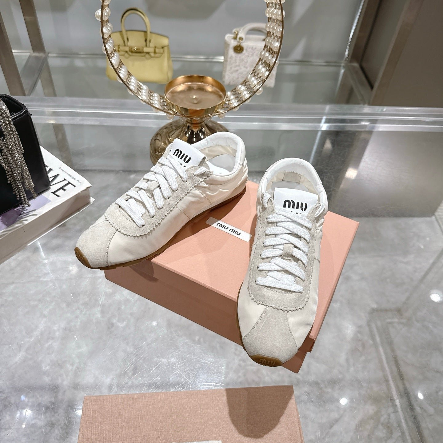 PLUME NAPPA SNEAKERS IN OFF WHITE SUEDE AND CANVAS - Image 8