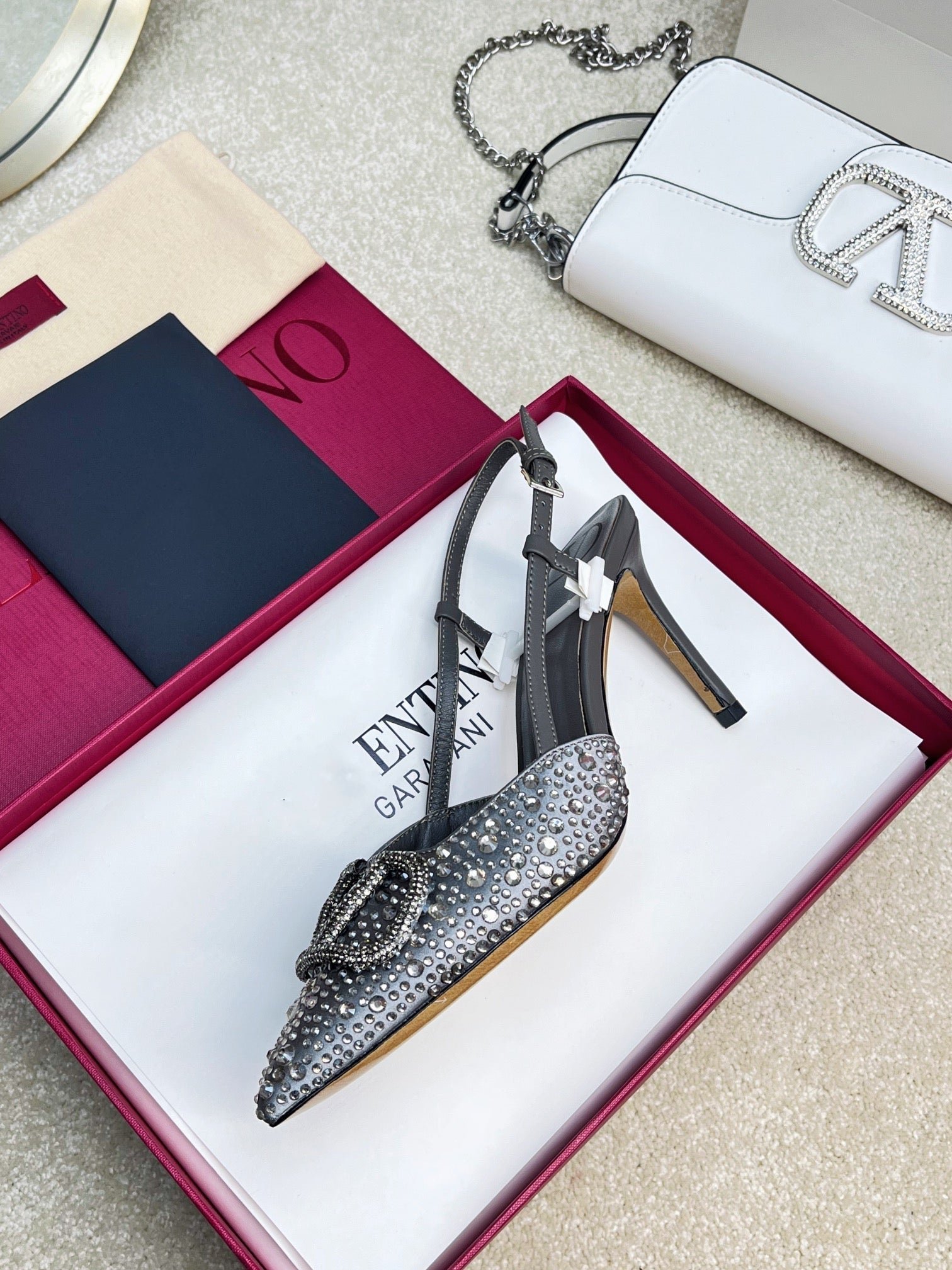 Vlogo Signature Slingback Black Calfskin With Crystals - Image 2