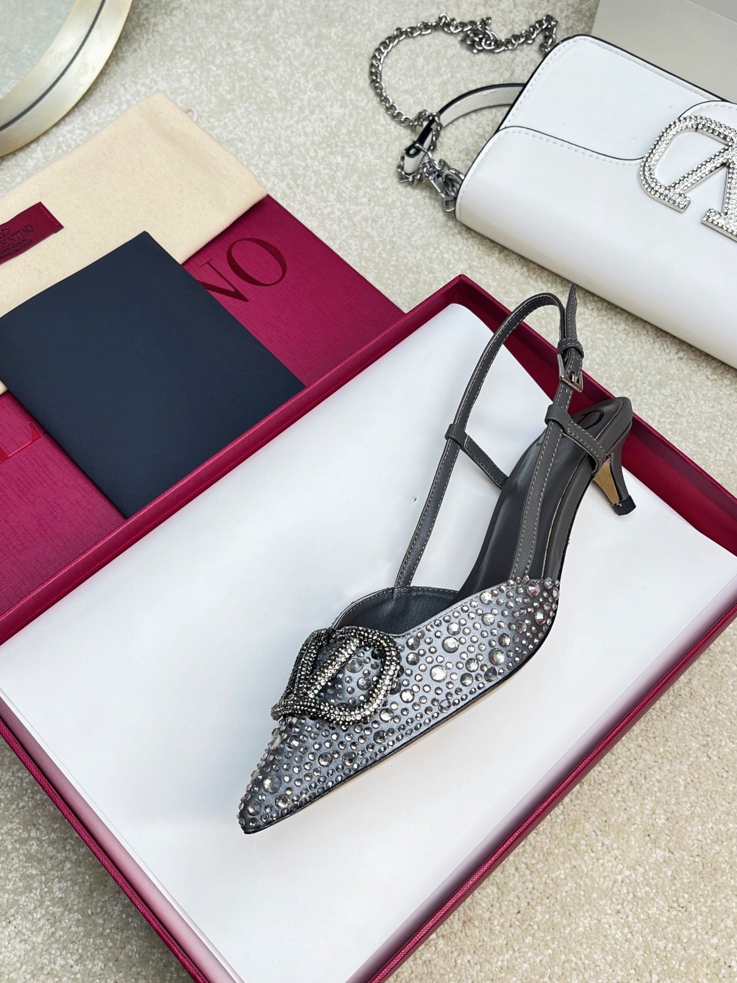 Vlogo Signature Slingback Black Calfskin With Crystals - Image 3