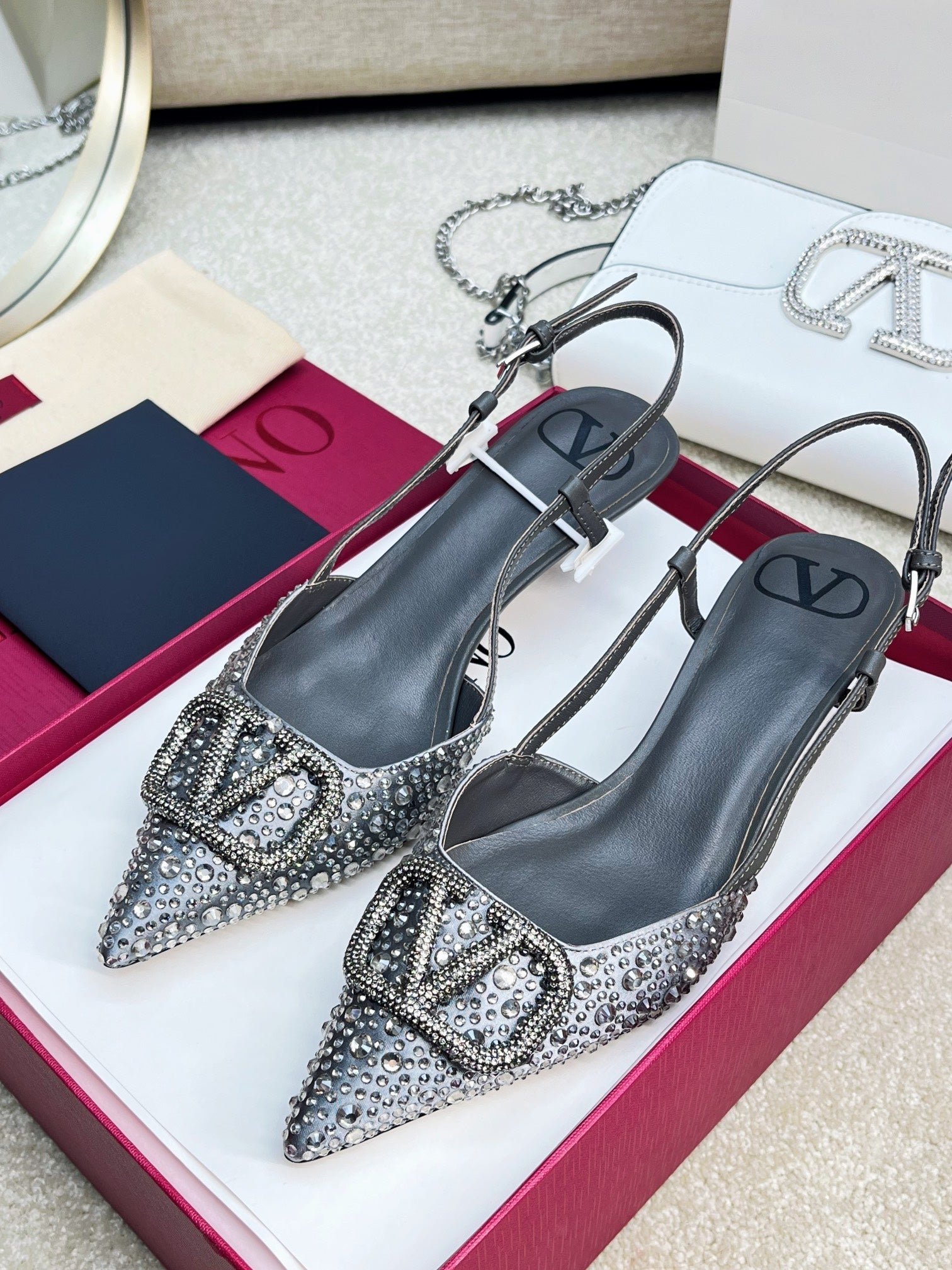 Vlogo Signature Slingback Black Calfskin With Crystals - Image 4