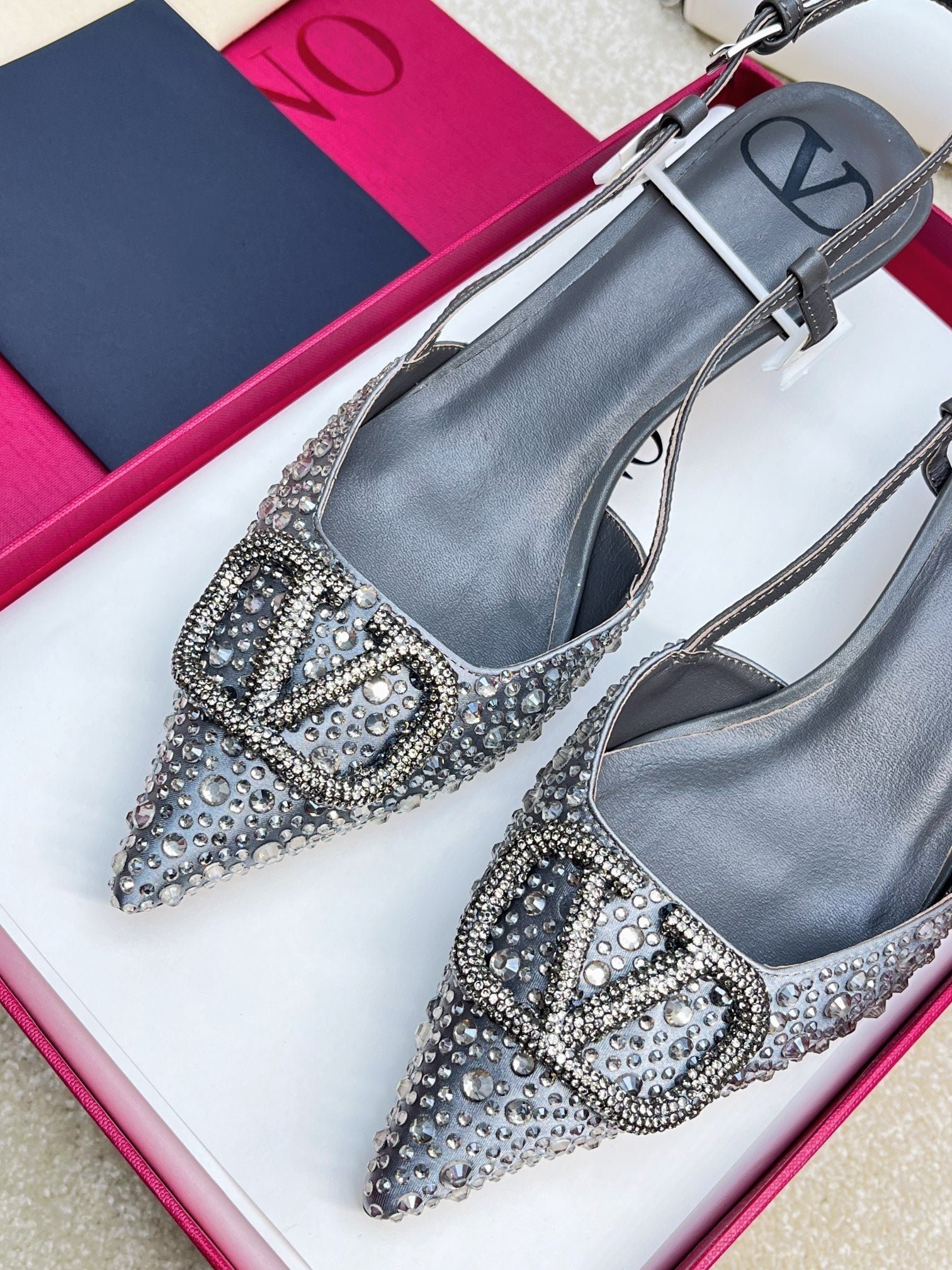 Vlogo Signature Slingback Black Calfskin With Crystals - Image 5