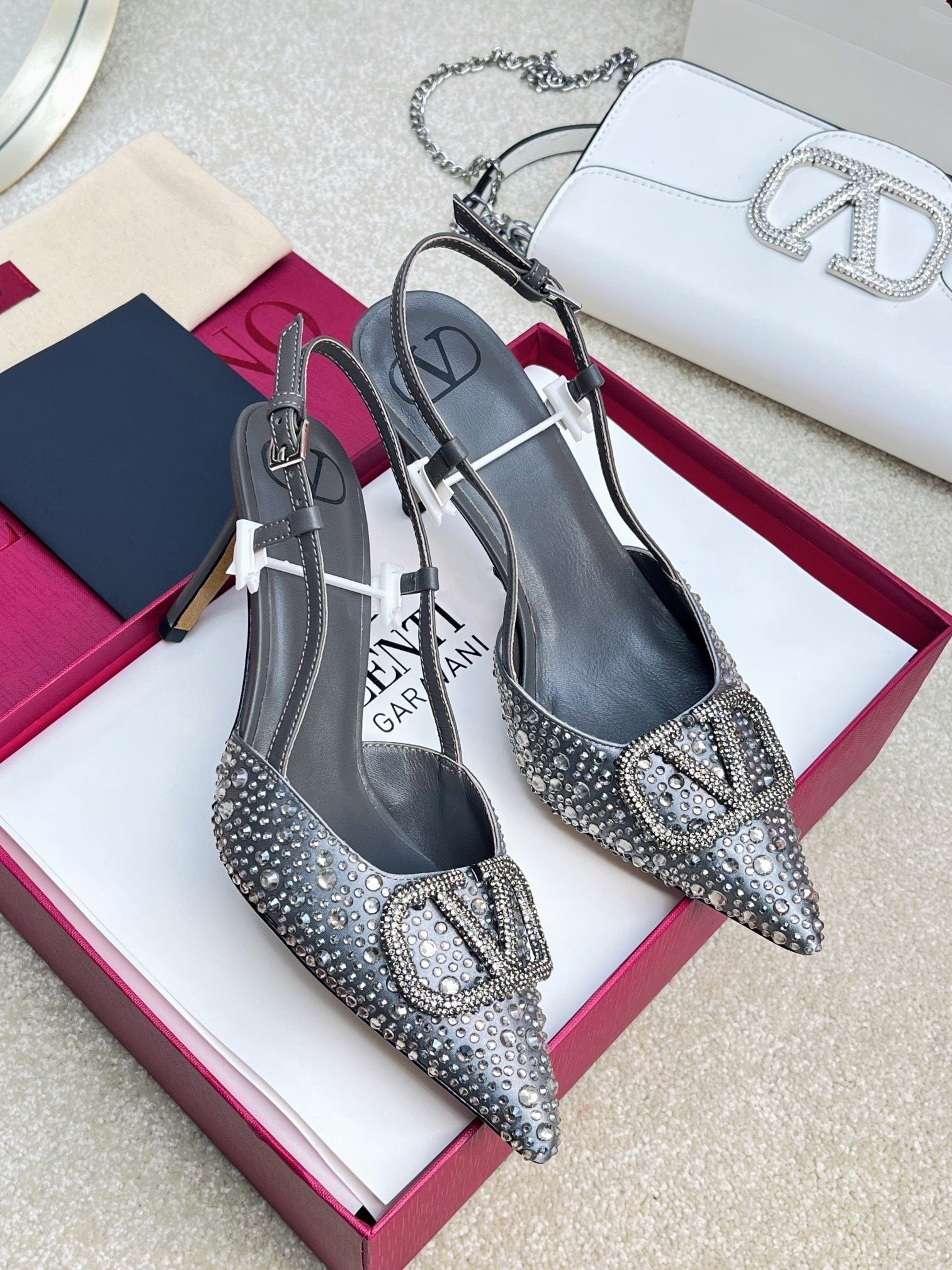 Vlogo Signature Slingback Black Calfskin With Crystals - Image 6