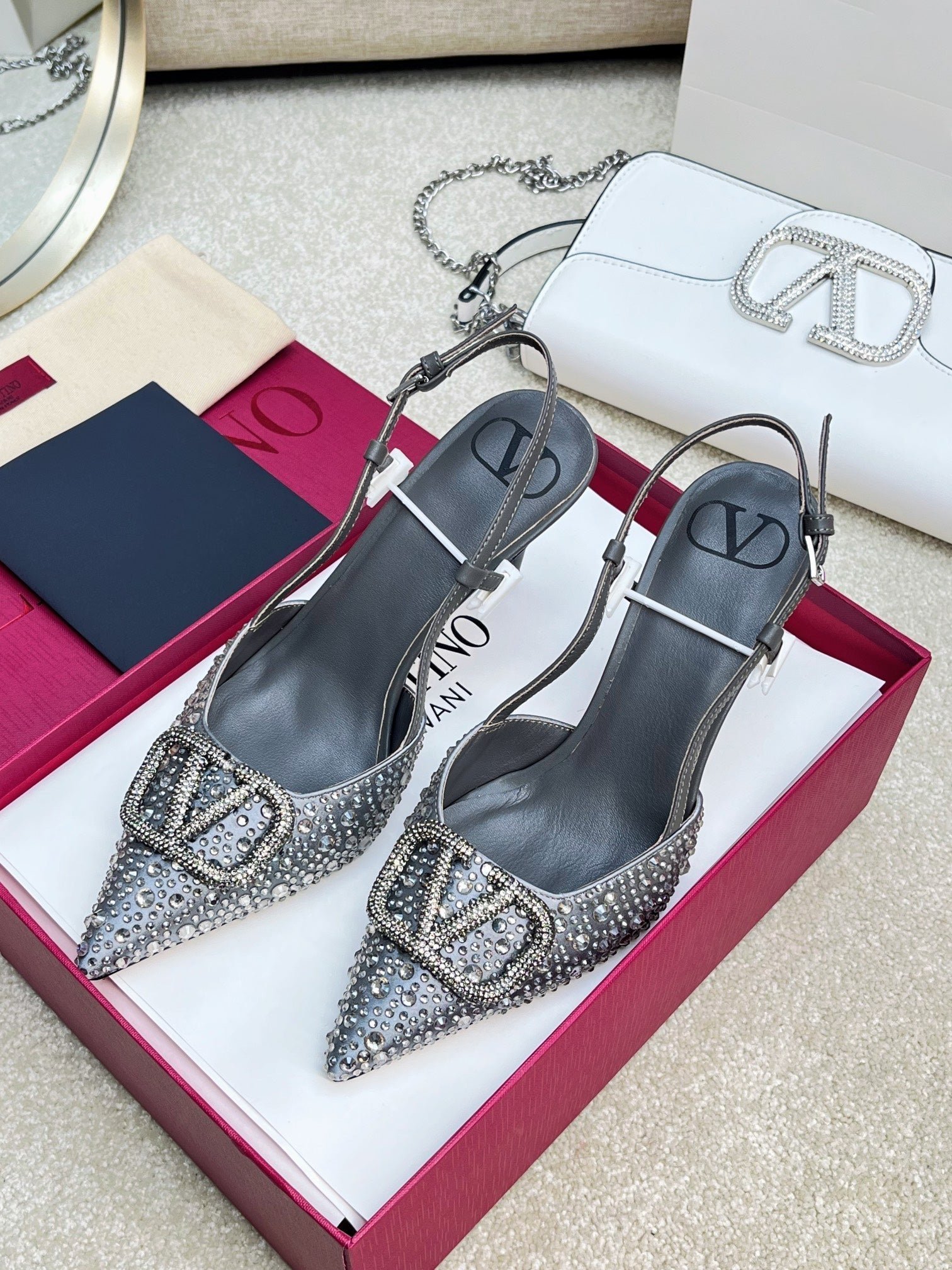 Vlogo Signature Slingback Black Calfskin With Crystals - Image 7